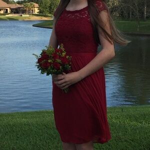 David’s Bridal Elegant Red Lace & Chiffon Dress